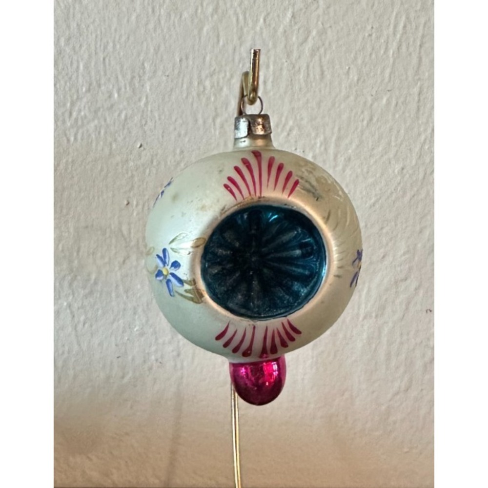 German‎ Blown Mercury Glass Blue Double Indents Drop Ball Xmas Ornament 3.5